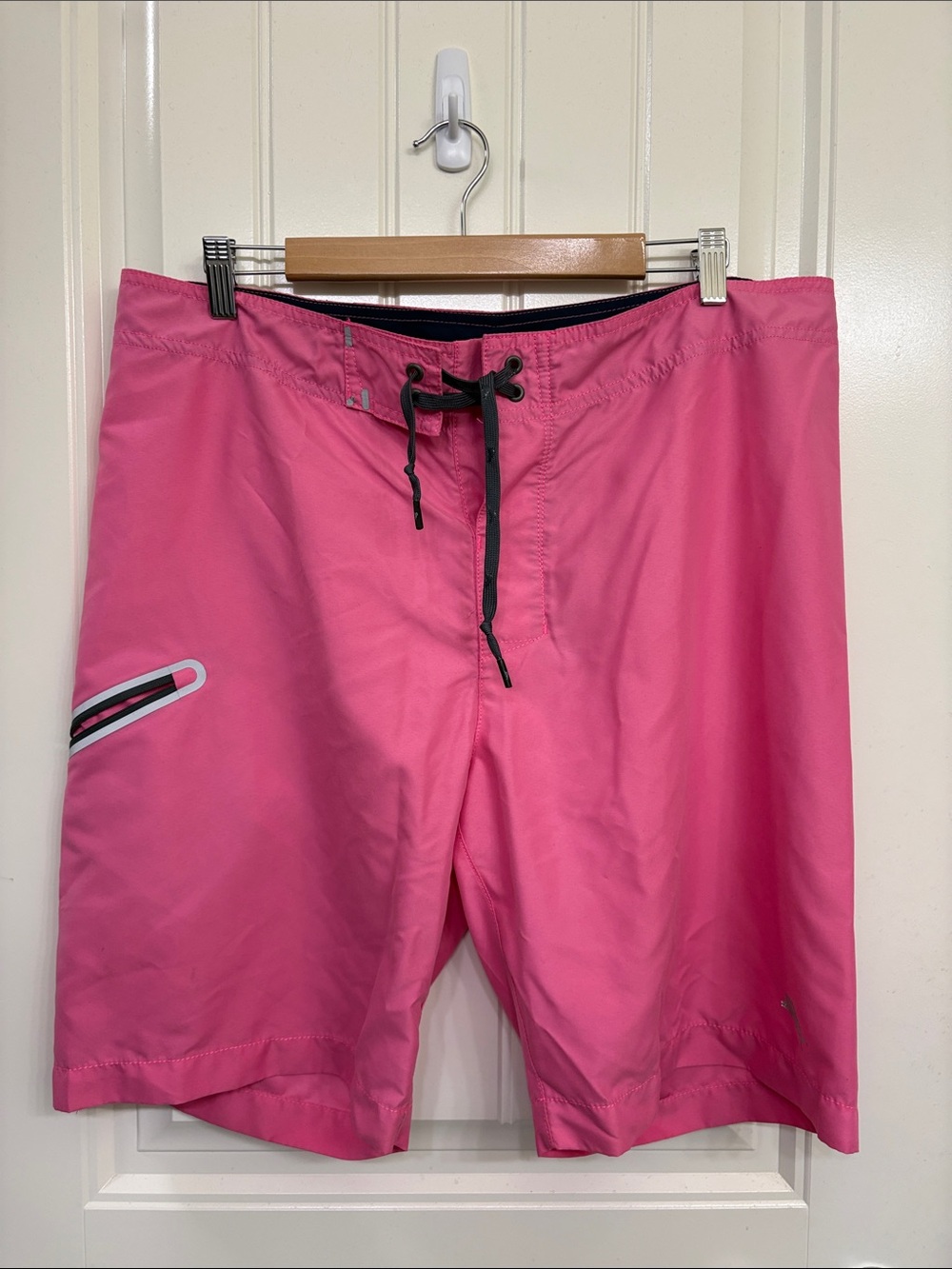 Tommy Bahama Pink Men's Swim Board Shorts with Black Drawstring